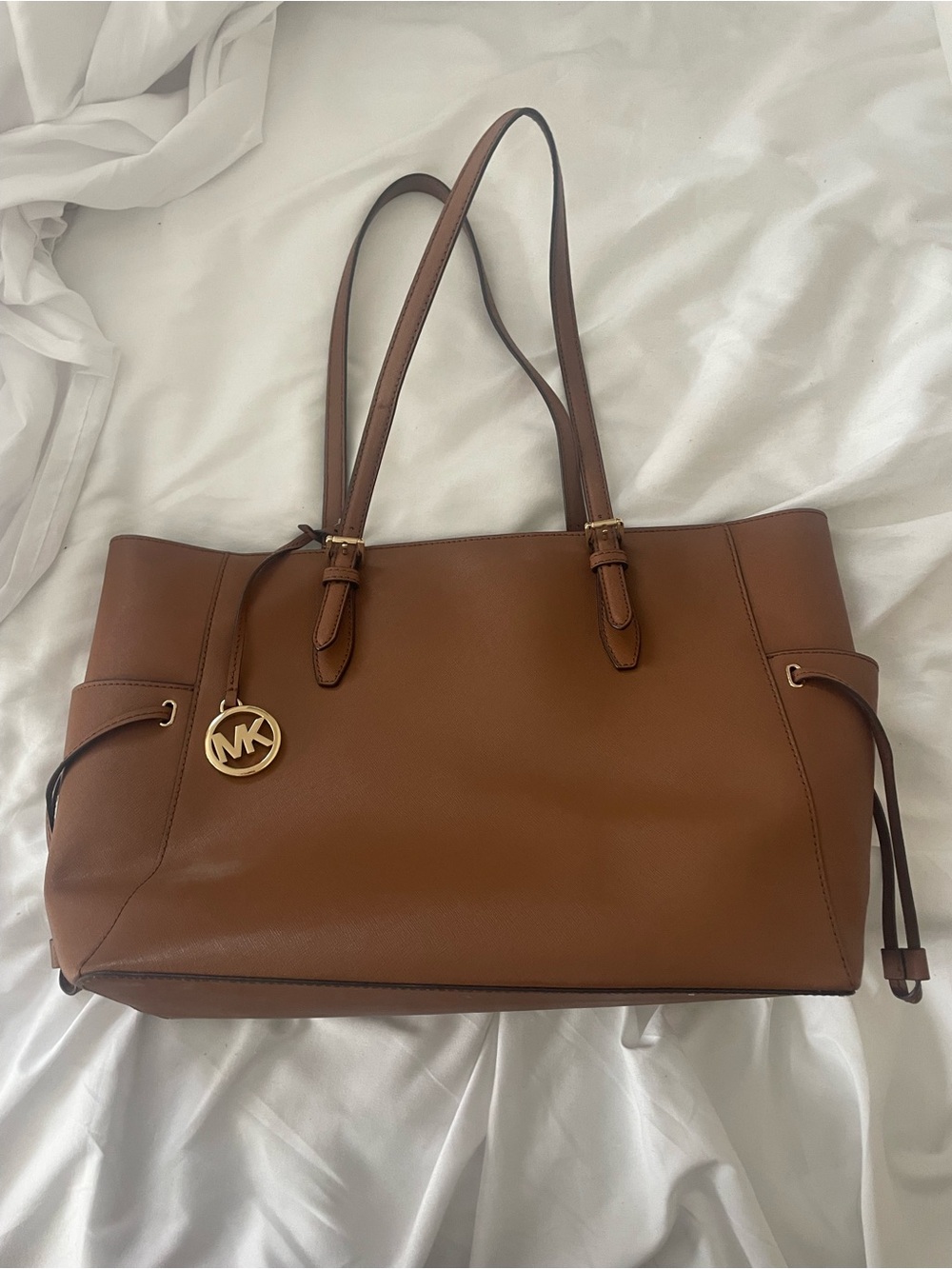 Michael Kors Cognac Leather Tote with MK Charm